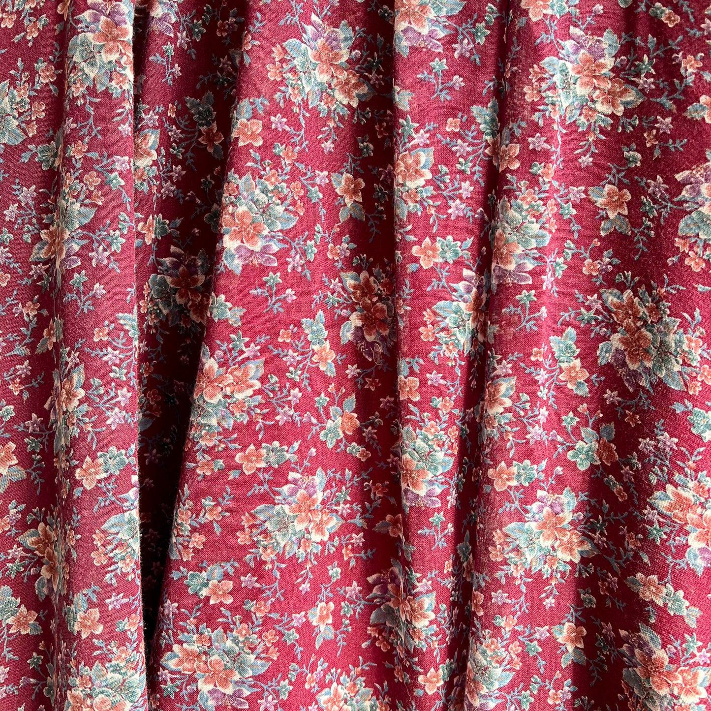 1970s Burgundy Florals Gunne Sax Dress (XXS)