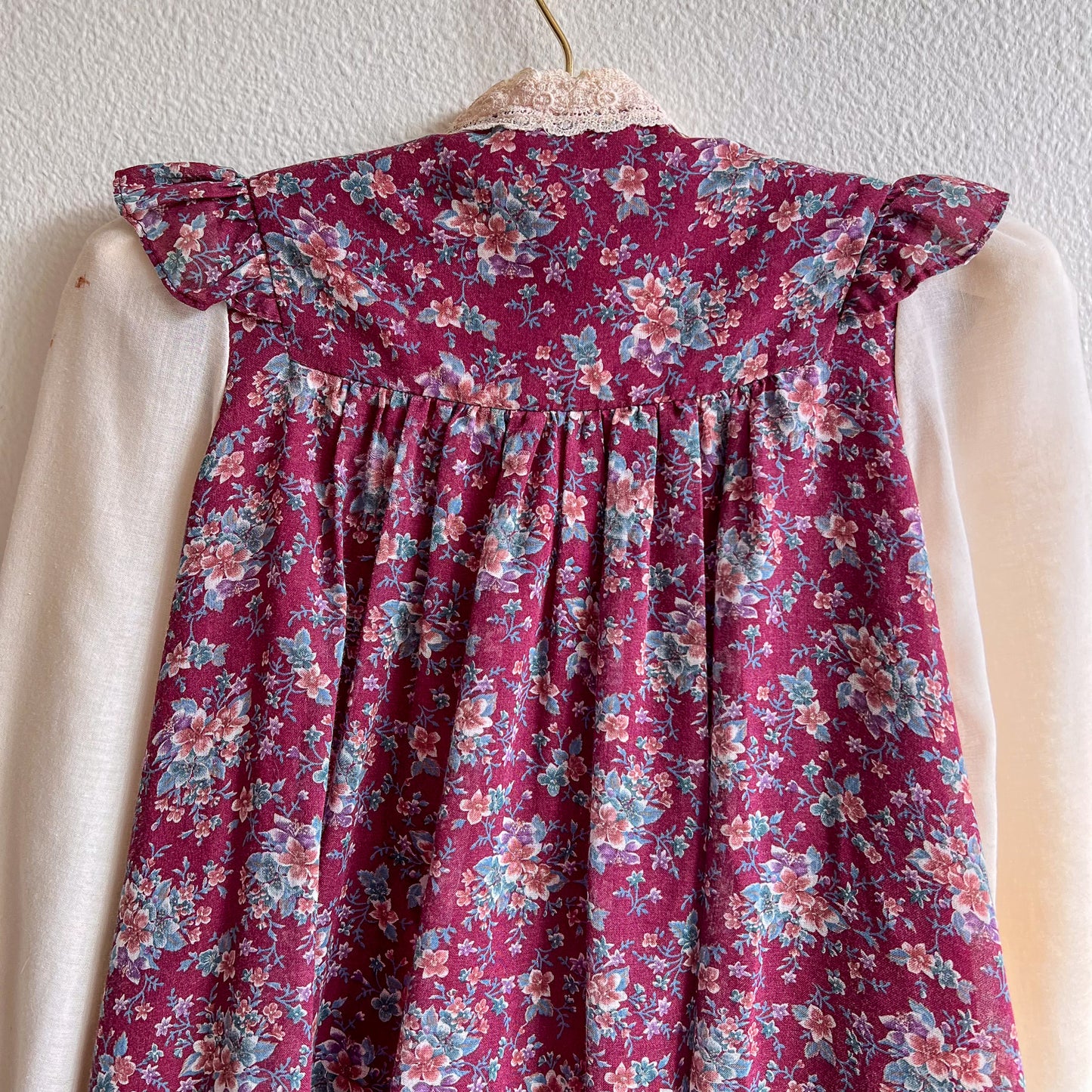 1970s Burgundy Florals Gunne Sax Dress (XXS)