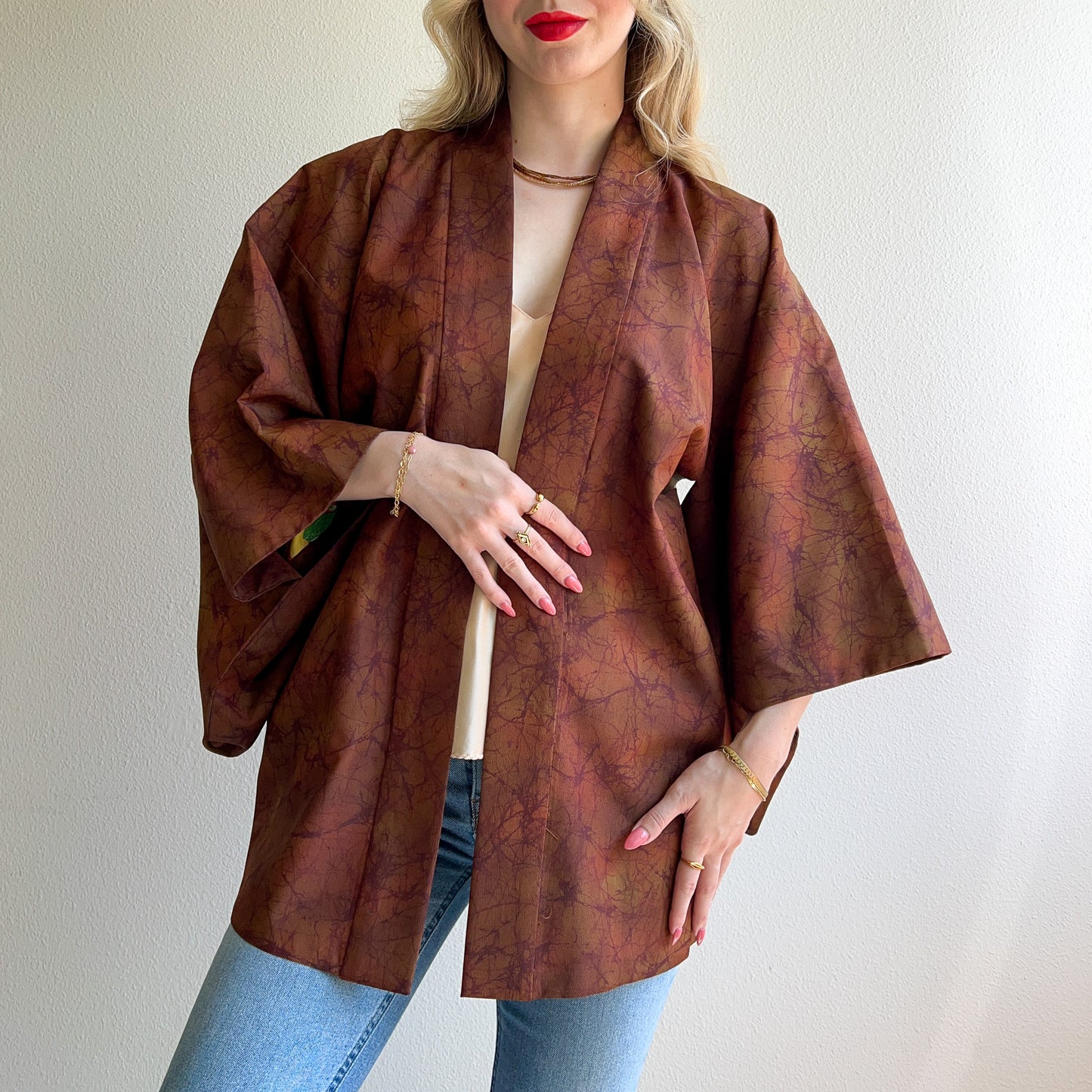 1970s Cinnamon Abstract Pattern Kimono (OSFM)