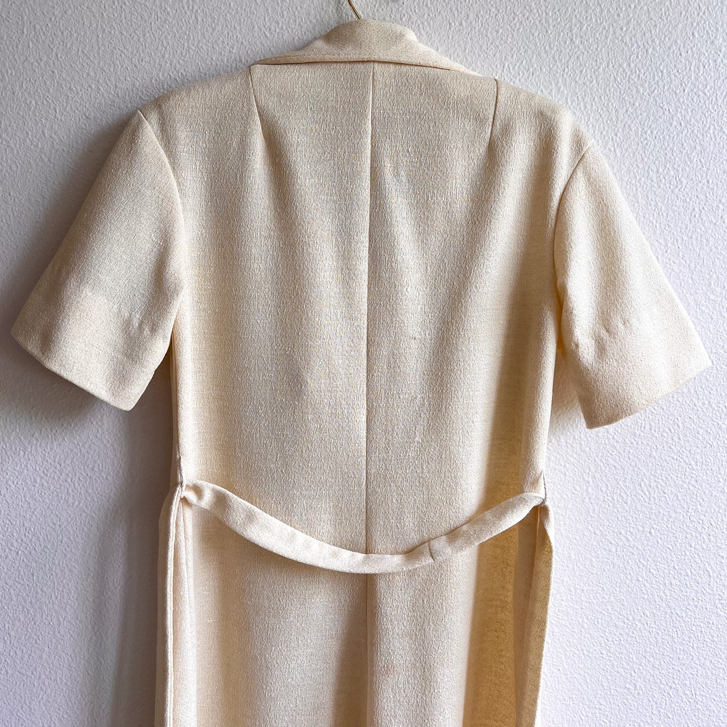 1970s Cream Belted Dress With Gold Buttons (M/L)