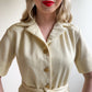 1970s Cream Belted Dress With Gold Buttons (M/L)