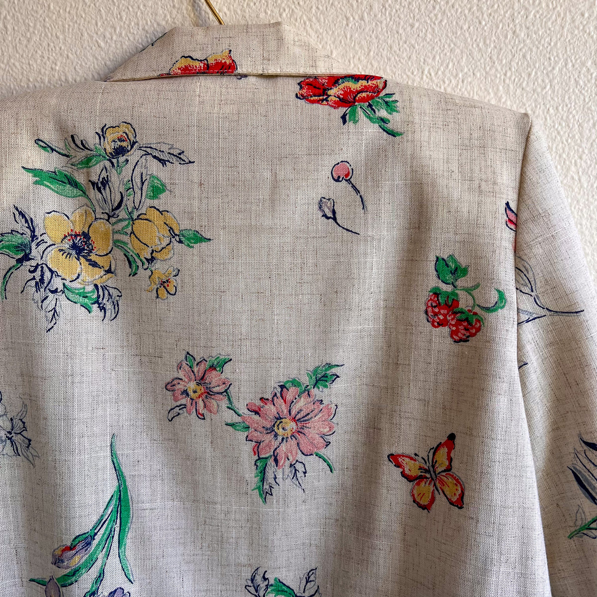 1970s Cream Blazer With Summer Florals (M/L)