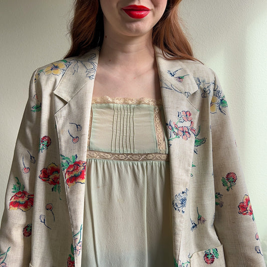 1970s Cream Blazer With Summer Florals (M/L)