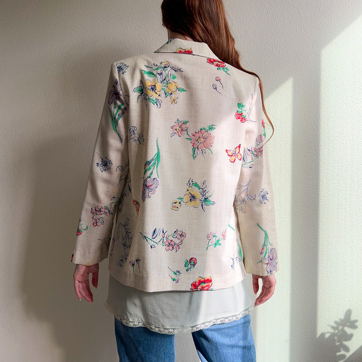1970s Cream Blazer With Summer Florals (M/L)
