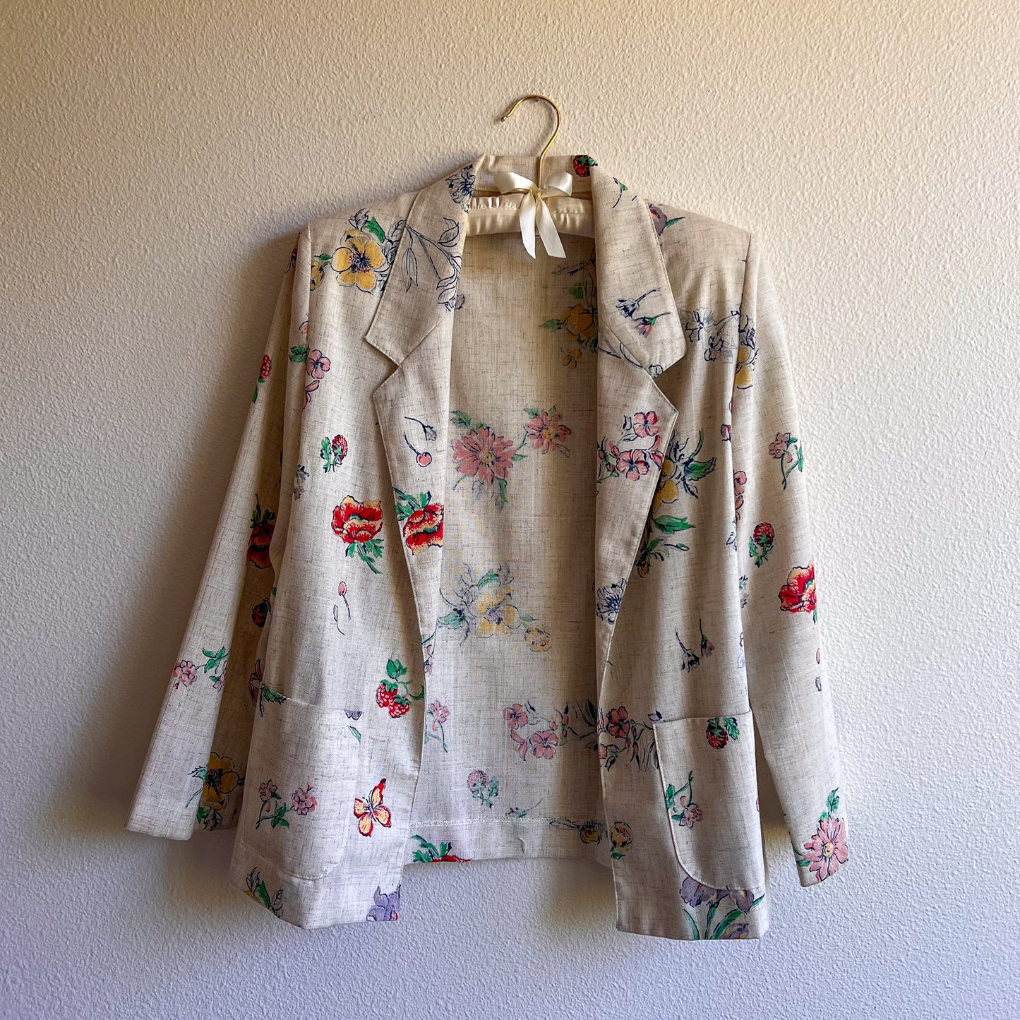 1970s Cream Blazer With Summer Florals (M/L)