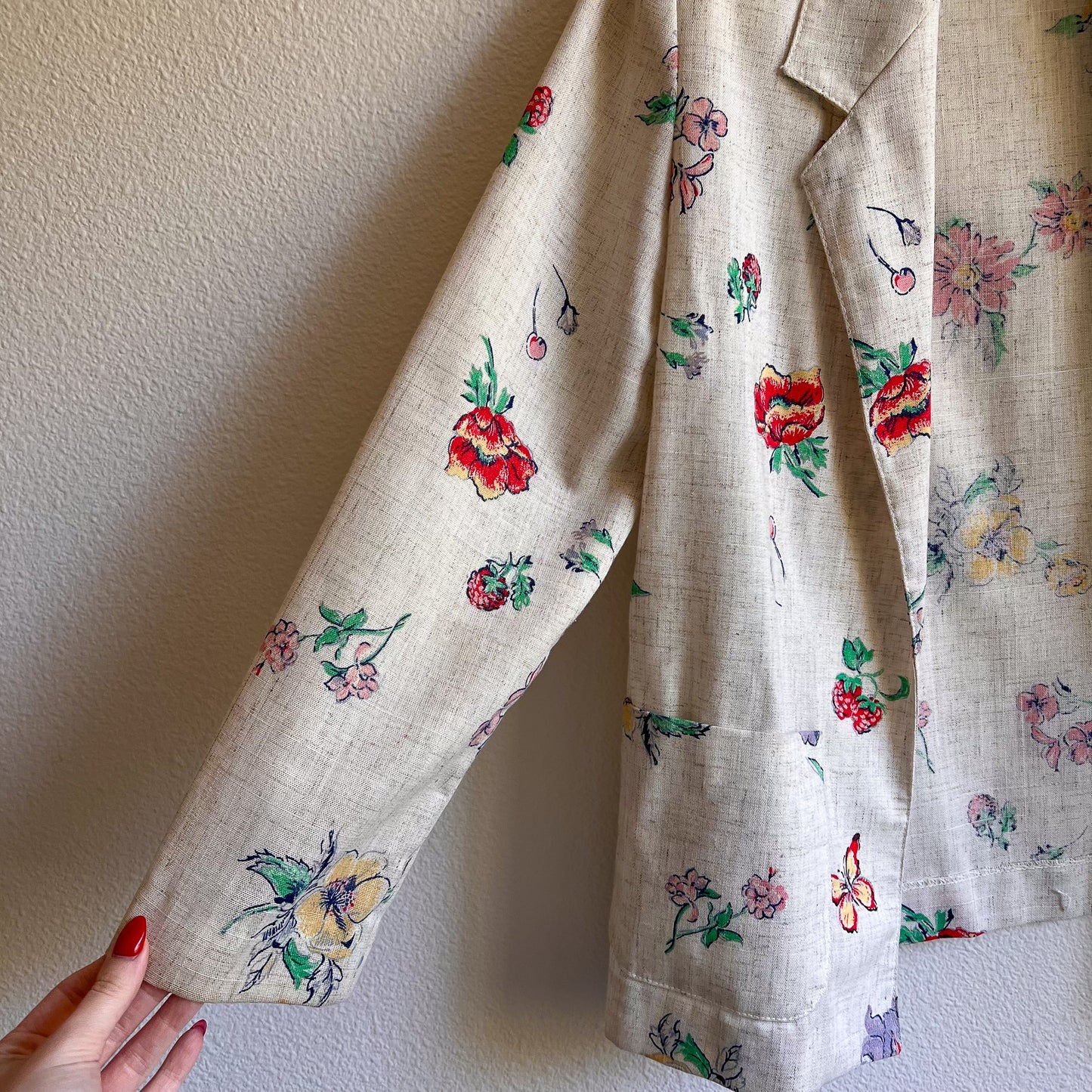 1970s Cream Blazer With Summer Florals (M/L)