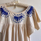 1970s Cream Tunic With Cobalt Blue Embroidery (M/L)