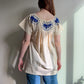 1970s Cream Tunic With Cobalt Blue Embroidery (M/L)