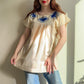1970s Cream Tunic With Cobalt Blue Embroidery (M/L)