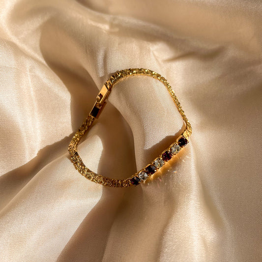 1970s Gold Bracelet With Purple Rhinestones