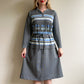 1970s Gray Knit Dress With Blue Print (M/L)
