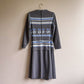 1970s Gray Knit Dress With Blue Print (M/L)