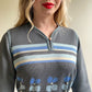 1970s Gray Knit Dress With Blue Print (M/L)