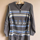 1970s Gray Knit Dress With Blue Print (M/L)