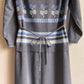 1970s Gray Knit Dress With Blue Print (M/L)