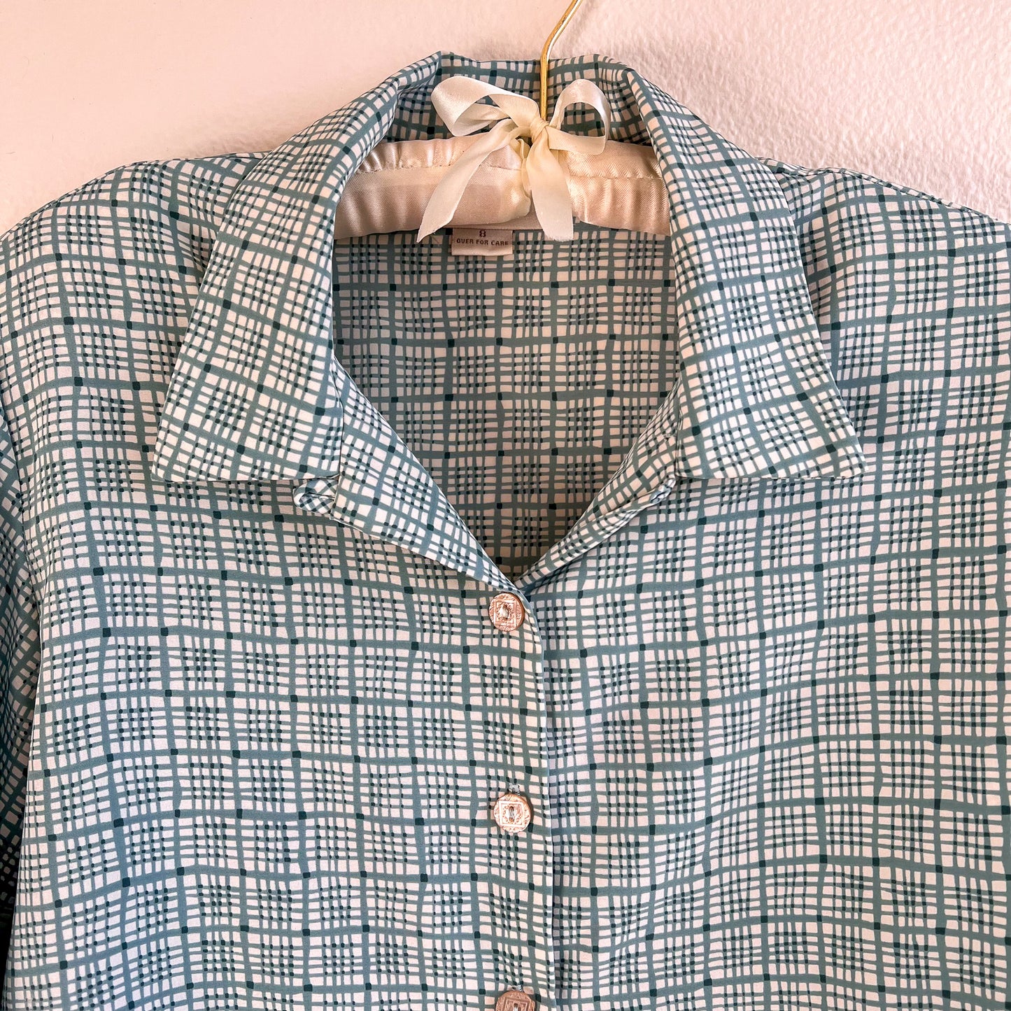 1970s Green and White Pattern Button Down (M)