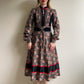 Exquisite 1970s Gunne Sax Black Floral Dress With Red Trim (S/M)