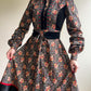 Exquisite 1970s Gunne Sax Black Floral Dress With Red Trim (S/M)