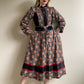 Exquisite 1970s Gunne Sax Black Floral Dress With Red Trim (S/M)