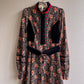 Exquisite 1970s Gunne Sax Black Floral Dress With Red Trim (S/M)