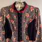 Exquisite 1970s Gunne Sax Black Floral Dress With Red Trim (S/M)