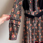 Exquisite 1970s Gunne Sax Black Floral Dress With Red Trim (S/M)