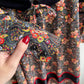 Exquisite 1970s Gunne Sax Black Floral Dress With Red Trim (S/M)