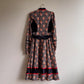 Exquisite 1970s Gunne Sax Black Floral Dress With Red Trim (S/M)