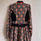 Exquisite 1970s Gunne Sax Black Floral Dress With Red Trim (S/M)