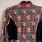 Exquisite 1970s Gunne Sax Black Floral Dress With Red Trim (S/M)