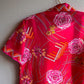 1970s Hot Pink Novelty Print Short Sleeve Blouse (L/XL)