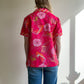 1970s Hot Pink Novelty Print Short Sleeve Blouse (L/XL)