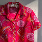 1970s Hot Pink Novelty Print Short Sleeve Blouse (L/XL)