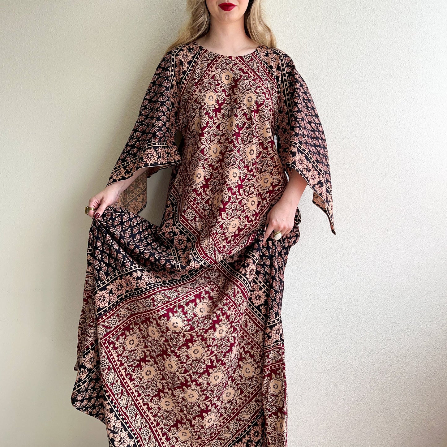 1970s Indian Cotton Block Printed Maxi Dress (L/XL)