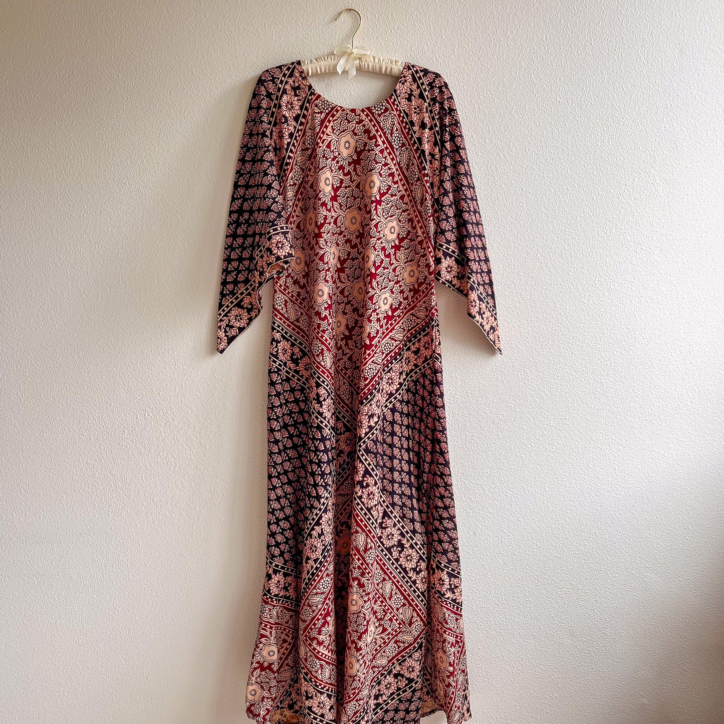 1970s Indian Cotton Block Printed Maxi Dress (L/XL)