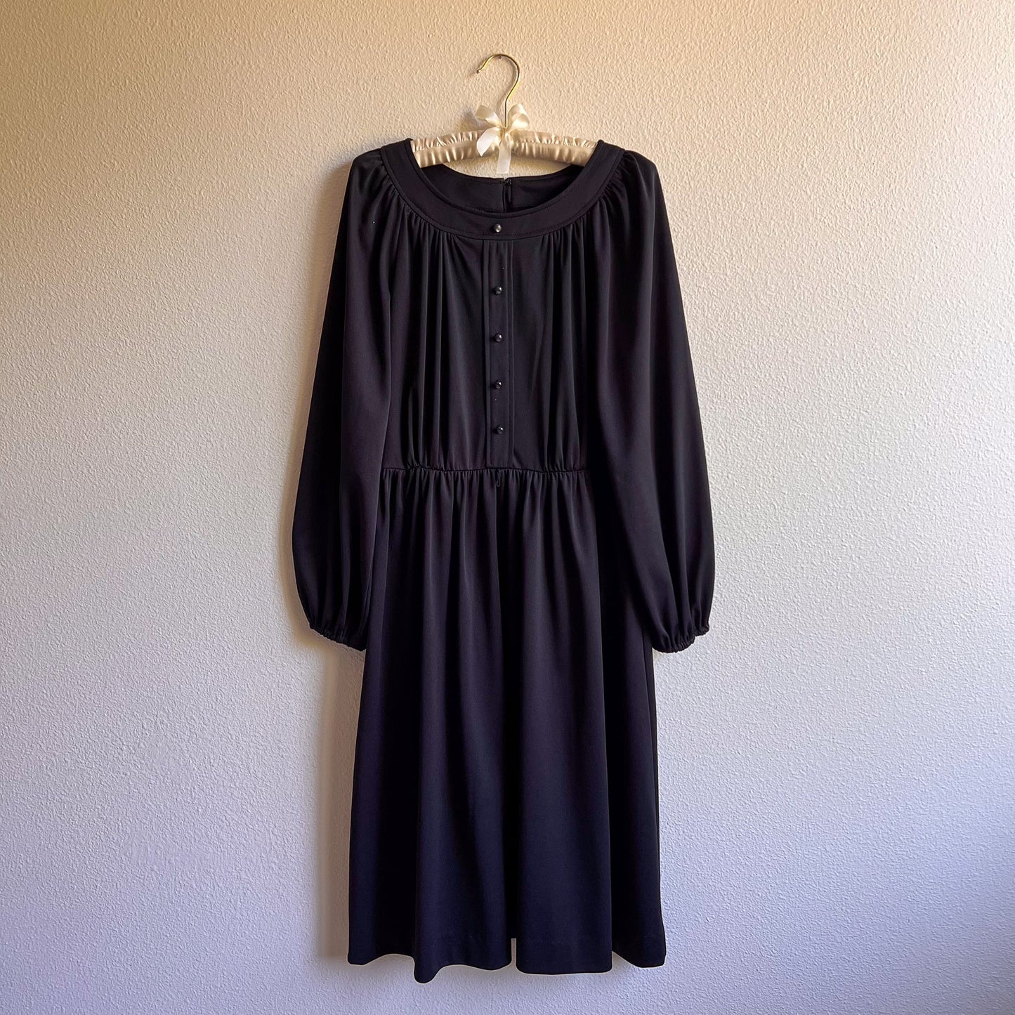 1970s JC Penneys Black Long Sleeve Dress (L)