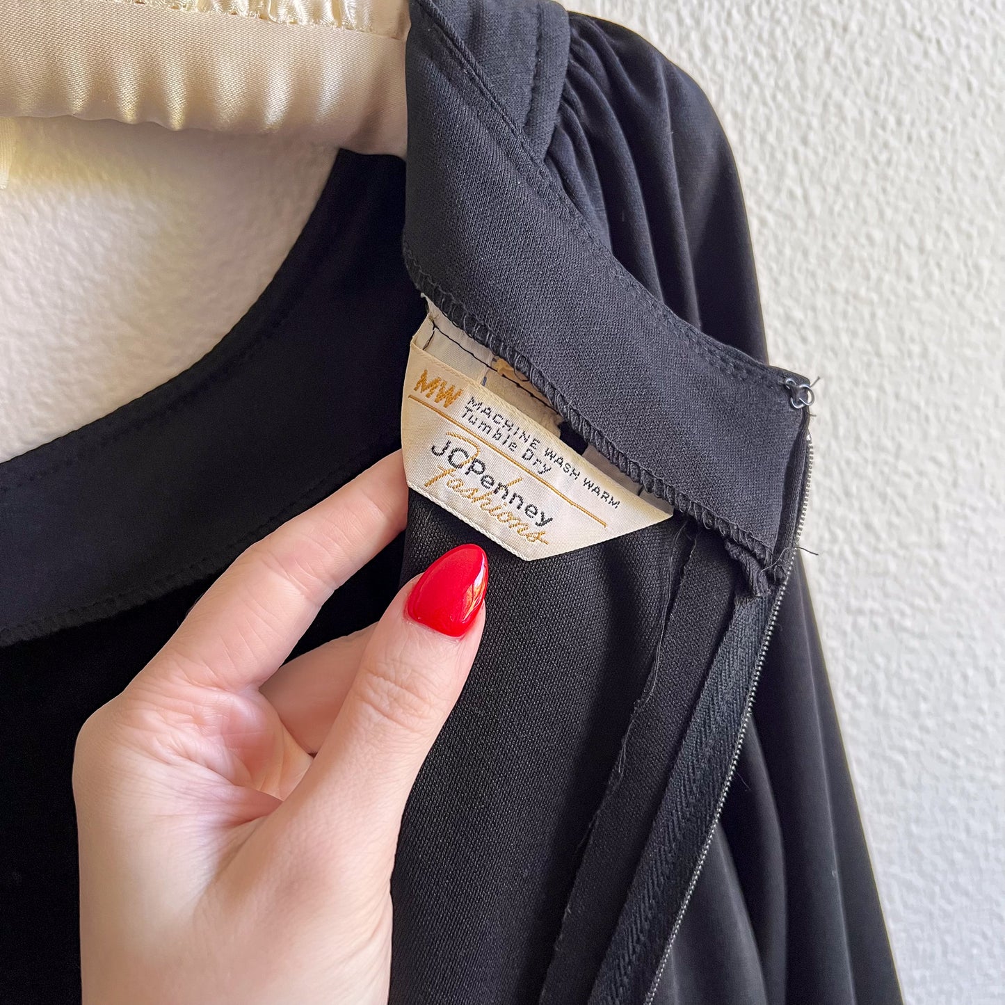 1970s JC Penneys Black Long Sleeve Dress (L)