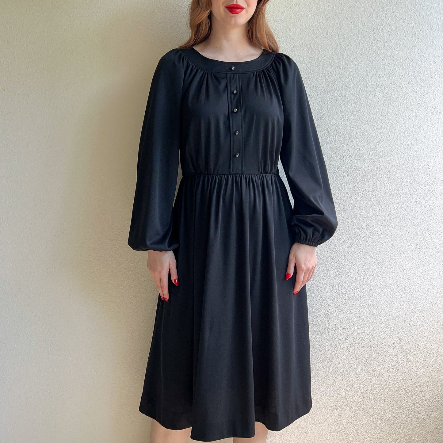1970s JC Penneys Black Long Sleeve Dress (L)