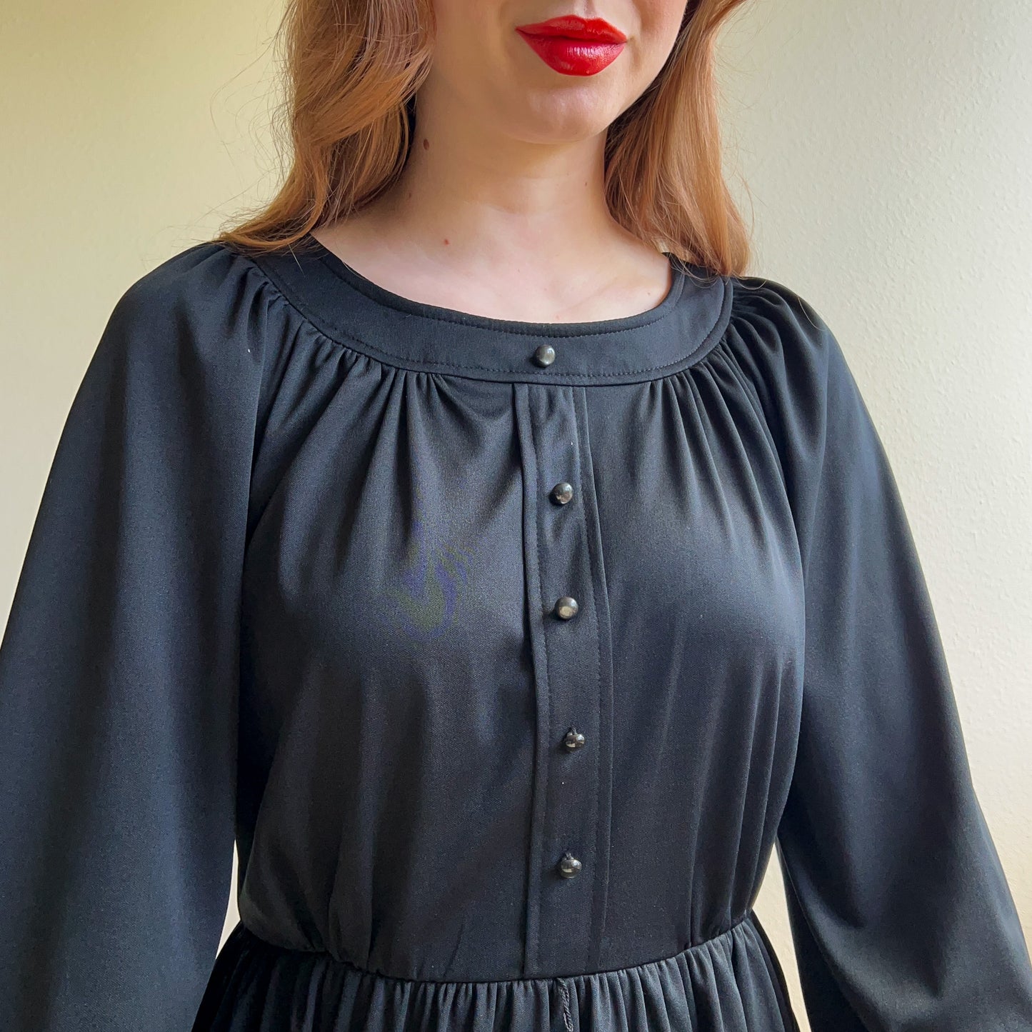 1970s JC Penneys Black Long Sleeve Dress (L)