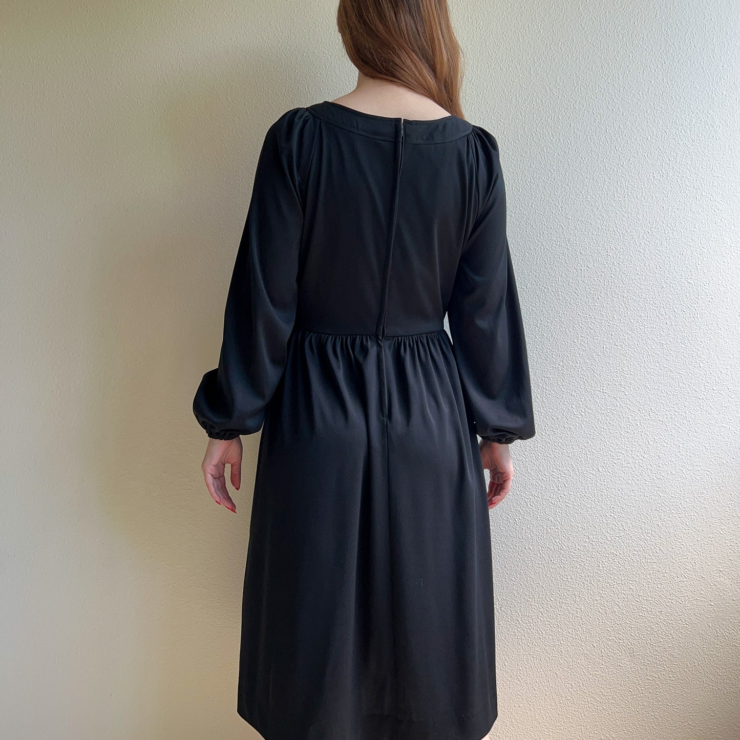 1970s JC Penneys Black Long Sleeve Dress (L)