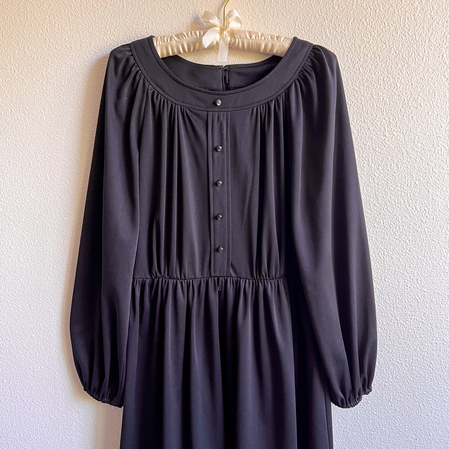 1970s JC Penneys Black Long Sleeve Dress (L)