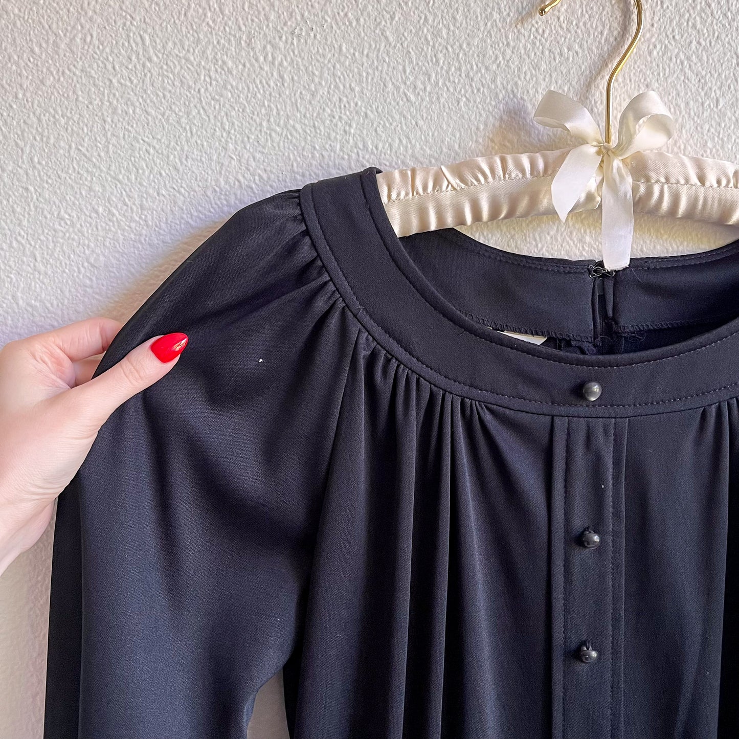 1970s JC Penneys Black Long Sleeve Dress (L)