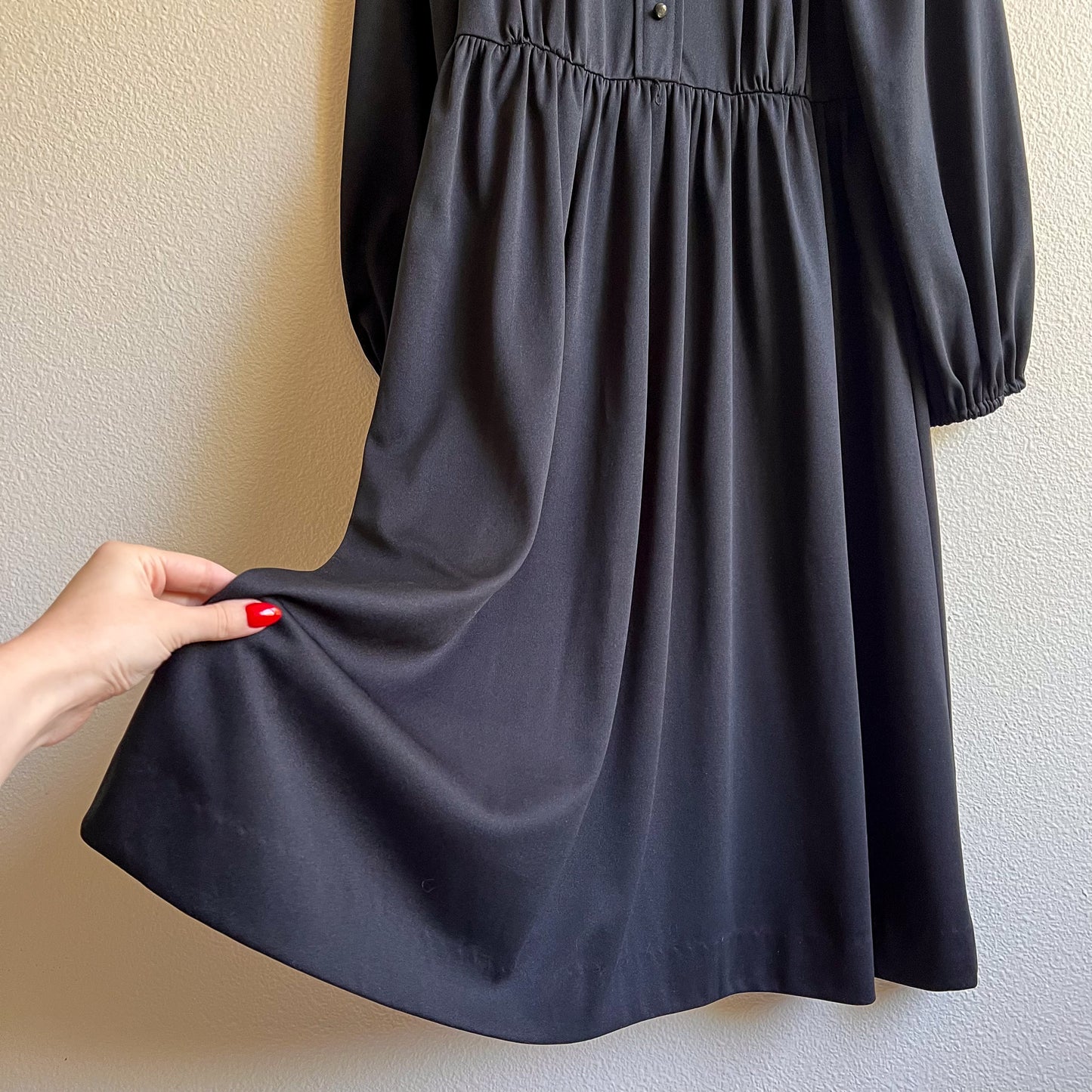 1970s JC Penneys Black Long Sleeve Dress (L)