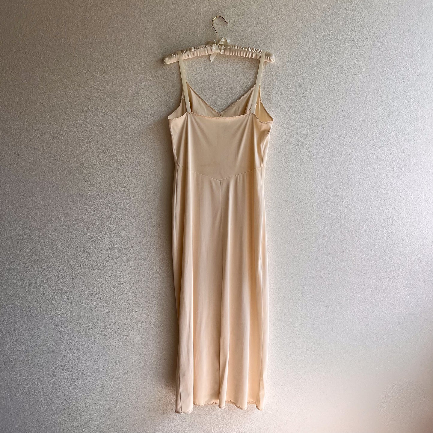 1970s Light Cream Nylon Maxi Slip Dress (M)