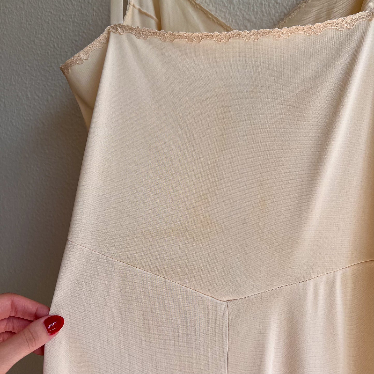 1970s Light Cream Nylon Maxi Slip Dress (M)