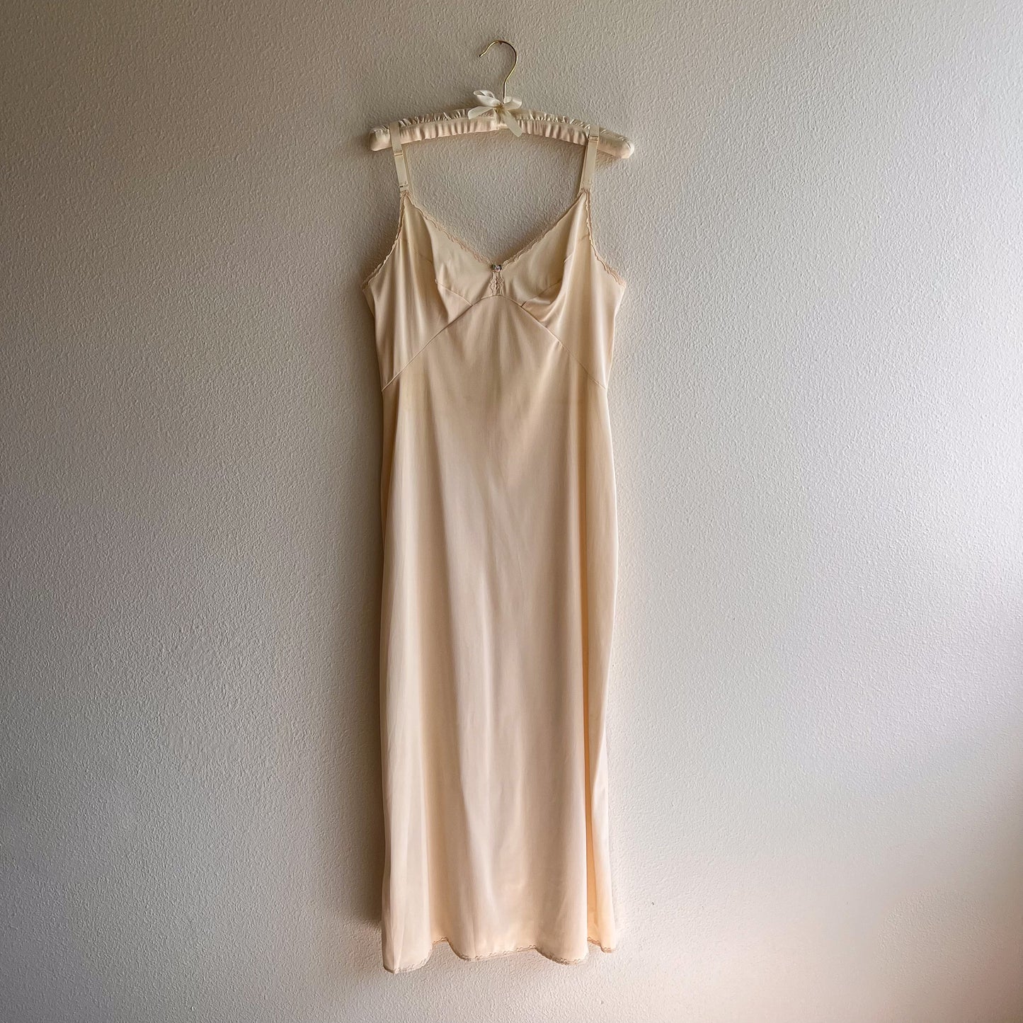 1970s Light Cream Nylon Maxi Slip Dress (M)