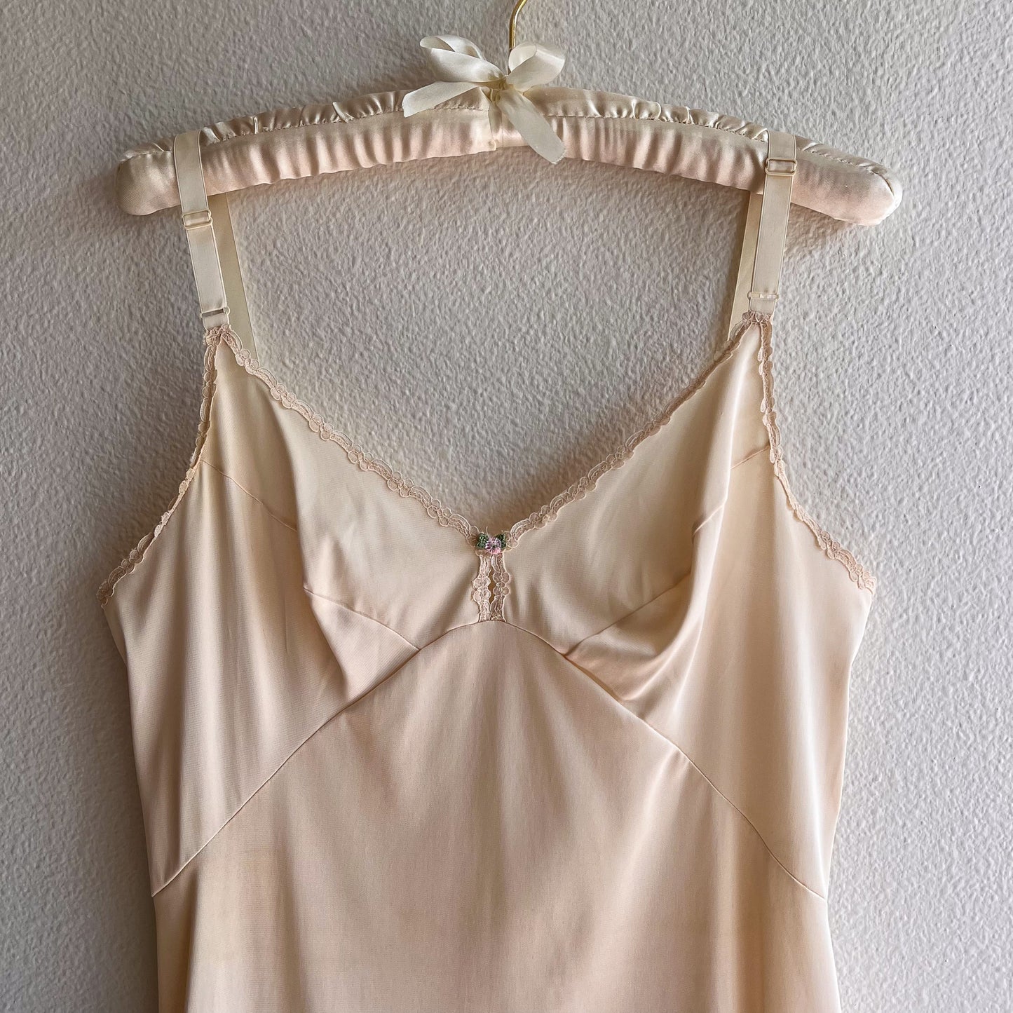 1970s Light Cream Nylon Maxi Slip Dress (M)