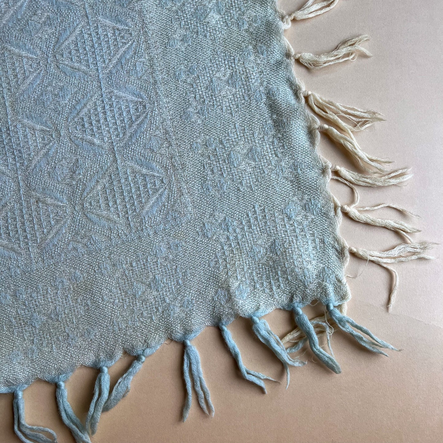 1970s Mint and Cream Hand Knit Scarf