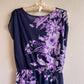 1970s Navy Summer Dress With Purple Floral Print (M/L)