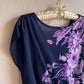 1970s Navy Summer Dress With Purple Floral Print (M/L)
